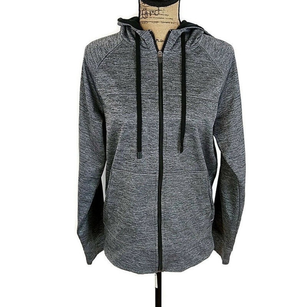 Reebok Womens sz S Jacket Gray Heathered Full Zip‎ Up Hooded Long Sleeve